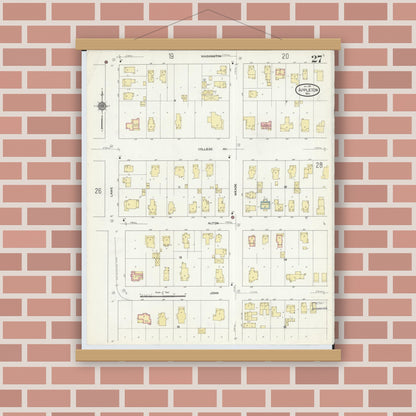 Old map wall art mockup — magnetic wood frame on brick wall — Sanborn Fire Insurance Map from Appleton, Outagamie County, Wisconsin (1911), Sheet #0027