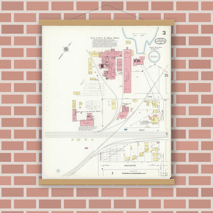 Old map wall art mockup — magnetic wood frame on brick wall — Sanborn Fire Insurance Map from La Porte, La Porte County, Indiana (1912), Sheet #0003