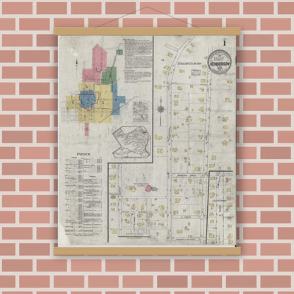 Old map wall art mockup — magnetic wood frame on brick wall — Sanborn Fire Insurance Map from Henderson, Rusk County, Texas (1919) - Complete Map Set
