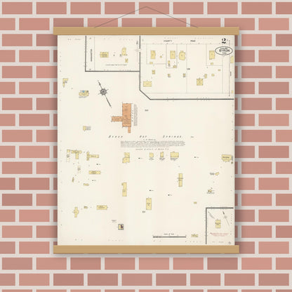 Old map wall art mockup — magnetic wood frame on brick wall — Sanborn Fire Insurance Map from Byron, Contra Costa County, California (1915), Sheet #0002