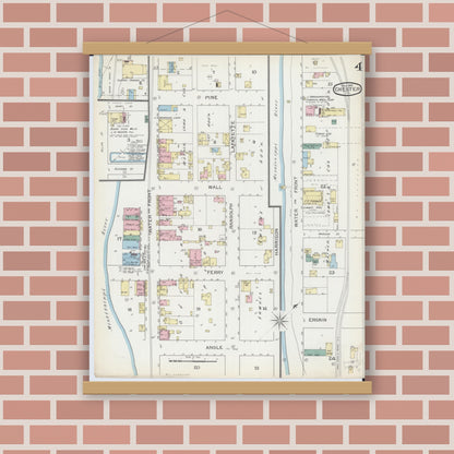 Old map wall art mockup — magnetic wood frame on brick wall — Sanborn Fire Insurance Map from Chester, Randolph County, Illinois (1886), Sheet #0004