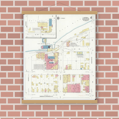 Old map wall art mockup — magnetic wood frame on brick wall — Sanborn Fire Insurance Map from Oregon, Ogle County, Illinois (1913), Sheet #0004