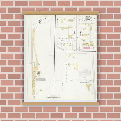 Old map wall art mockup — magnetic wood frame on brick wall — Sanborn Fire Insurance Map from Reed City, Osceola County, Michigan (1908), Sheet #0007