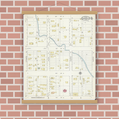 Old map wall art mockup — magnetic wood frame on brick wall — Sanborn Fire Insurance Map from Grand Rapids, Itasca County, Minnesota (1913), Sheet #0003