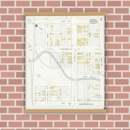 Old map wall art mockup — magnetic wood frame on brick wall — Sanborn Fire Insurance Map from Ashland, Ashland County, Wisconsin (1909), Sheet #0005