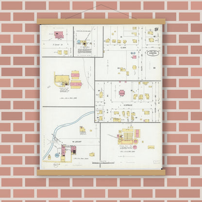 Old map wall art mockup — magnetic wood frame on brick wall — Sanborn Fire Insurance Map from Canton, Fulton County, Illinois (1902), Sheet #0009