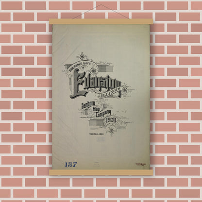 Old map wall art mockup — magnetic wood frame on brick wall — Sanborn Fire Insurance Map from Evanston, Cook County, Illinois (1945), Sheet #0001