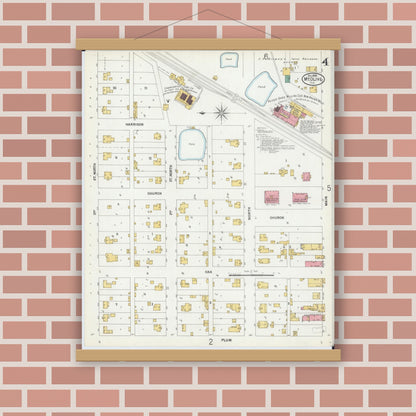 Old map wall art mockup — magnetic wood frame on brick wall — Sanborn Fire Insurance Map from Mount Olive, Macoupin County, Illinois (1899), Sheet #0004