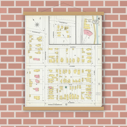 Old map wall art mockup — magnetic wood frame on brick wall — Sanborn Fire Insurance Map from Rome, Oneida County, New York (1899), Sheet #0006