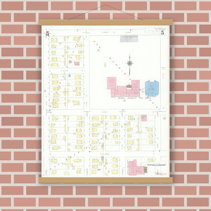 Old map wall art mockup — magnetic wood frame on brick wall — Sanborn Fire Insurance Map from Herrin, Williamson County, Illinois (1941), Sheet #0005