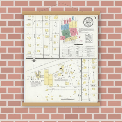 Old map wall art mockup — magnetic wood frame on brick wall — Sanborn Fire Insurance Map from Royse City, Rockwell County, Texas (1911) - Complete Map Set