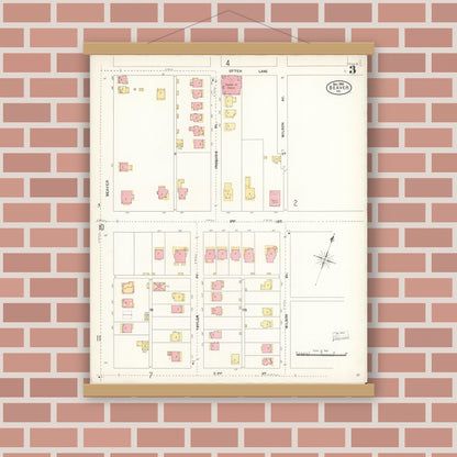 Old map wall art mockup — magnetic wood frame on brick wall — Sanborn Fire Insurance Map from Beaver, Beaver County, Pennsylvania (1906), Sheet #0003