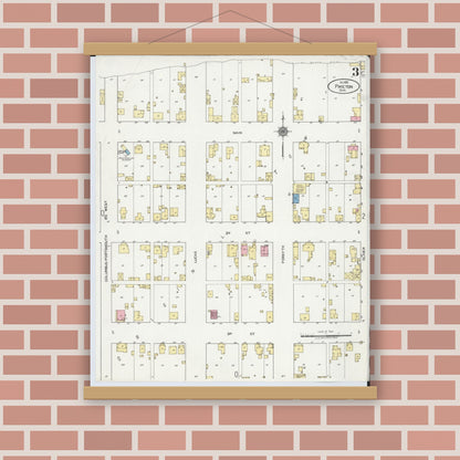 Old map wall art mockup — magnetic wood frame on brick wall — Sanborn Fire Insurance Map from Piketon, Pike County, Ohio (1921), Sheet #0003
