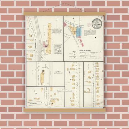Old map wall art mockup — magnetic wood frame on brick wall — Sanborn Fire Insurance Map from Hallstead, Susquehanna County, Pennsylvania (1904), Sheet #0001