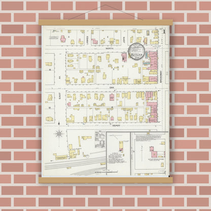 Old map wall art mockup — magnetic wood frame on brick wall — Sanborn Fire Insurance Map from Butler, De Kalb County, Indiana (1892) - Complete Map Set
