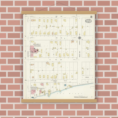 Old map wall art mockup — magnetic wood frame on brick wall — Sanborn Fire Insurance Map from Menasha, Winnebago County, Wisconsin (1913), Sheet #0008