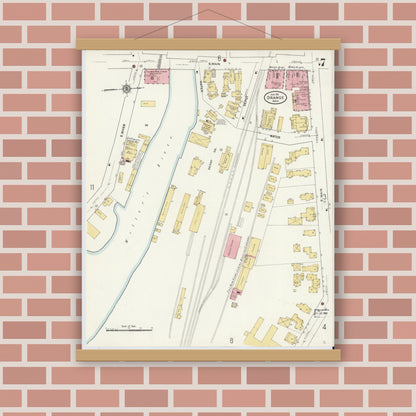 Old map wall art mockup — magnetic wood frame on brick wall — Sanborn Fire Insurance Map from Orange, Franklin County, Massachusetts (1911), Sheet #0007