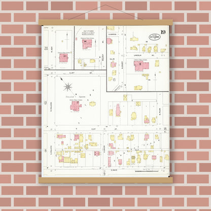 Old map wall art mockup — magnetic wood frame on brick wall — Sanborn Fire Insurance Map from Ottumwa, Wapello County, Iowa (1902), Sheet #0019