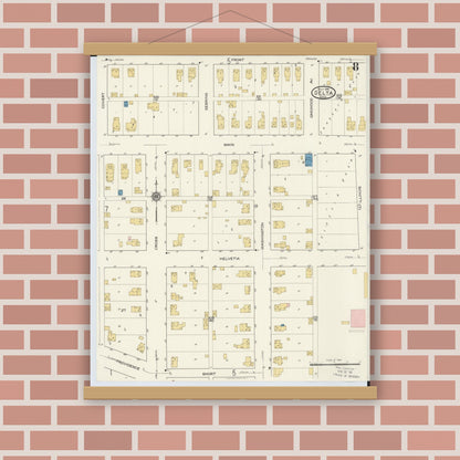 Old map wall art mockup — magnetic wood frame on brick wall — Sanborn Fire Insurance Map from Delta, Fulton County, Ohio (1916), Sheet #0008
