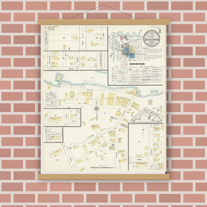 Old map wall art mockup — magnetic wood frame on brick wall — Sanborn Fire Insurance Map from Tarpon Springs, Pinellas County, Florida (1913) - Complete Map Set