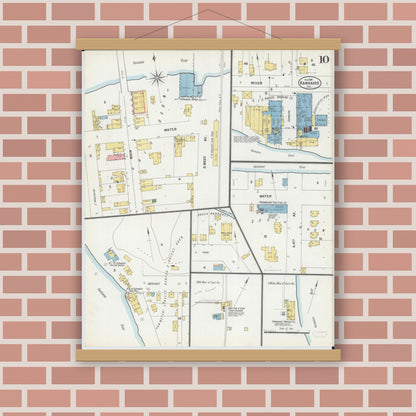 Old map wall art mockup — magnetic wood frame on brick wall — Sanborn Fire Insurance Map from Kankakee, Kankakee County, Illinois (1901), Sheet #0010