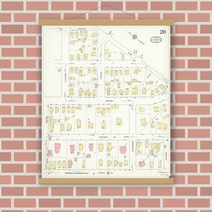 Old map wall art mockup — magnetic wood frame on brick wall — Sanborn Fire Insurance Map from La Porte, La Porte County, Indiana (1912), Sheet #0020