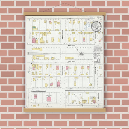 Old map wall art mockup — magnetic wood frame on brick wall — Sanborn Fire Insurance Map from Lena, Stephenson County, Illinois (1898) - Complete Map Set