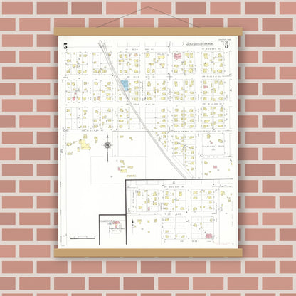 Old map wall art mockup — magnetic wood frame on brick wall — Sanborn Fire Insurance Map from Hampton, Franklin County, Iowa (1938), Sheet #0005
