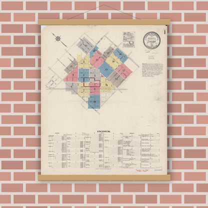 Old map wall art mockup — magnetic wood frame on brick wall — Sanborn Fire Insurance Map from Dinuba, Tulare County, California (1920) - Complete Map Set