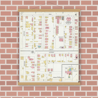 Old map wall art mockup — magnetic wood frame on brick wall — Sanborn Fire Insurance Map from Lansdale, Montgomery County, Pennsylvania (1902), Sheet #0004