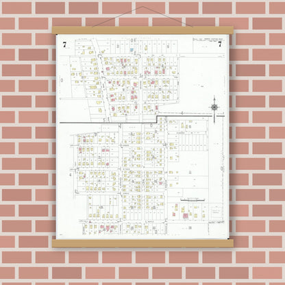 Old map wall art mockup — magnetic wood frame on brick wall — Sanborn Fire Insurance Map from North Canton, Stark County, Ohio (1948), Sheet #0007