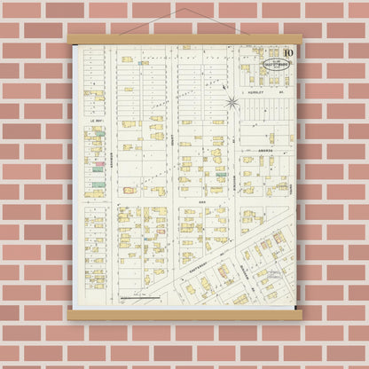 Old map wall art mockup — magnetic wood frame on brick wall — Sanborn Fire Insurance Map from Sault Sainte Marie, Chippewa County, Michigan (1897), Sheet #0010