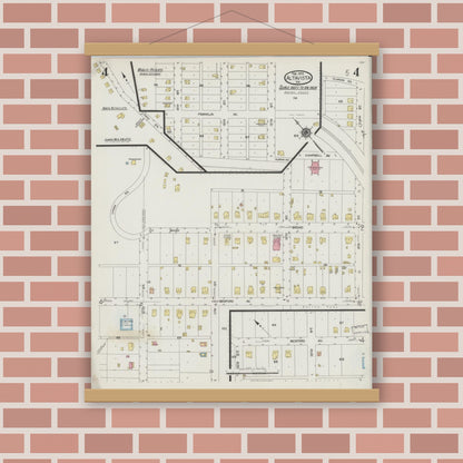 Old map wall art mockup — magnetic wood frame on brick wall — Sanborn Fire Insurance Map from Altavista, Campbell County, Virginia (1925), Sheet #0004