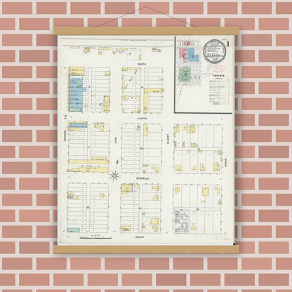 Old map wall art mockup — magnetic wood frame on brick wall — Sanborn Fire Insurance Map from Quanah, Hardeman County, Texas (1898) - Complete Map Set