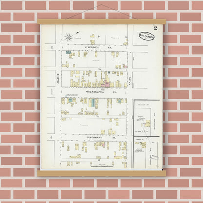 Old map wall art mockup — magnetic wood frame on brick wall — Sanborn Fire Insurance Map from Egg Harbor City, Atlantic County, New Jersey (1891), Sheet #0002