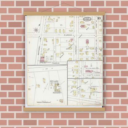 Old map wall art mockup — magnetic wood frame on brick wall — Sanborn Fire Insurance Map from Norwalk, Huron County, Ohio (1893), Sheet #0010