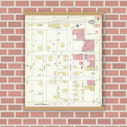 Old map wall art mockup — magnetic wood frame on brick wall — Sanborn Fire Insurance Map from Lufkin, Angelina County, Texas (1915), Sheet #0002
