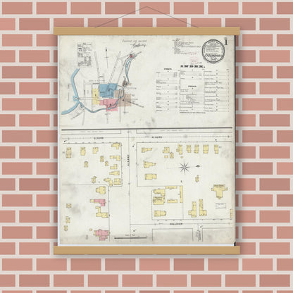 Old map wall art mockup — magnetic wood frame on brick wall — Sanborn Fire Insurance Map from Cazenovia, Madison County, New York (1895), Sheet #0001