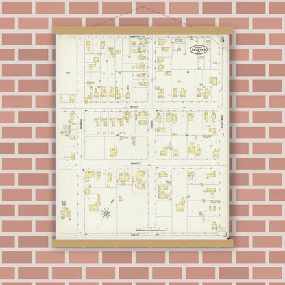 Old map wall art mockup — magnetic wood frame on brick wall — Sanborn Fire Insurance Map from Palatka, Putnam County, Florida (1897), Sheet #0008