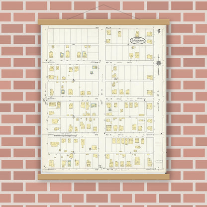 Old map wall art mockup — magnetic wood frame on brick wall — Sanborn Fire Insurance Map from Saint Petersburg, Pinellas County, Florida (1913), Sheet #0006