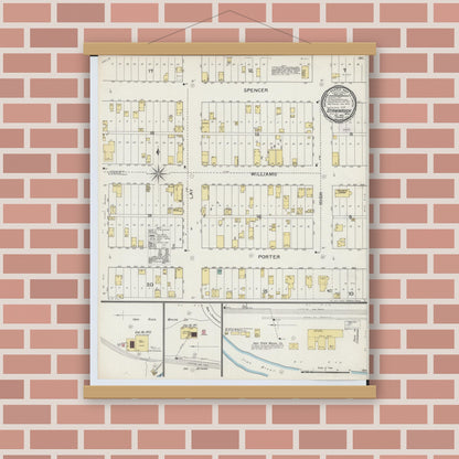 Old map wall art mockup — magnetic wood frame on brick wall — Sanborn Fire Insurance Map from Stambaugh, Iron County, Michigan (1893), Sheet #0001
