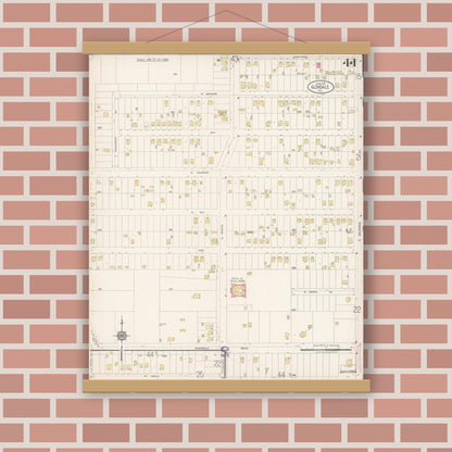 Old map wall art mockup — magnetic wood frame on brick wall — Sanborn Fire Insurance Map from Glendale, Los Angeles County, California (1919), Sheet #0044