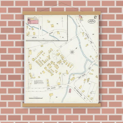 Old map wall art mockup — magnetic wood frame on brick wall — Sanborn Fire Insurance Map from Sing Sing, Westchester County, New York (1897), Sheet #0017