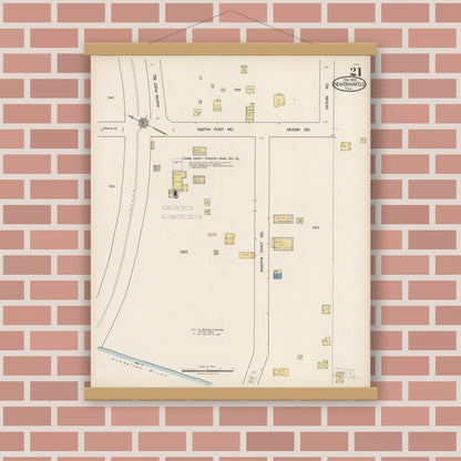 Old map wall art mockup — magnetic wood frame on brick wall — Sanborn Fire Insurance Map from New Braunfels, Comal County, Texas (1922), Sheet #0021