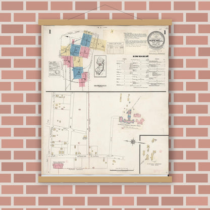 Old map wall art mockup — magnetic wood frame on brick wall — Sanborn Fire Insurance Map from Hopewell, Mercer County, New Jersey (1935) - Complete Map Set