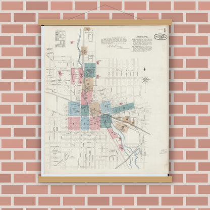 Old map wall art mockup — magnetic wood frame on brick wall — Sanborn Fire Insurance Map from Jackson, Jackson County, Michigan (1886) - Complete Map Set