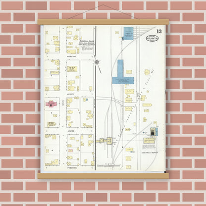 Old map wall art mockup — magnetic wood frame on brick wall — Sanborn Fire Insurance Map from Houghton, Houghton County, Michigan (1917), Sheet #0013