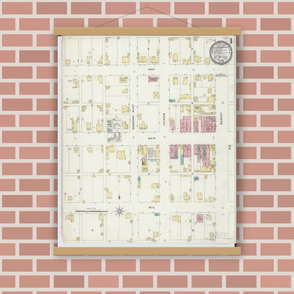 Old map wall art mockup — magnetic wood frame on brick wall — Sanborn Fire Insurance Map from McArthur, Vinton County, Ohio (1896) - Complete Map Set
