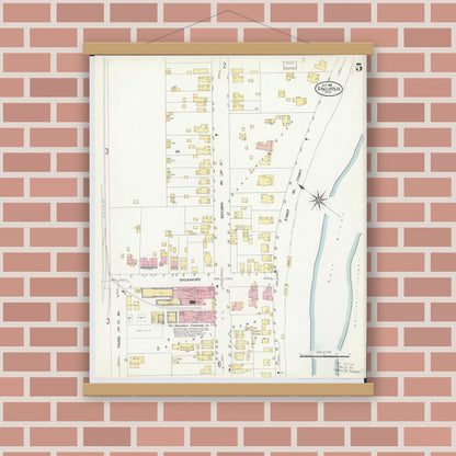 Old map wall art mockup — magnetic wood frame on brick wall — Sanborn Fire Insurance Map from Gallipolis, Gallia County, Ohio (1908), Sheet #0005