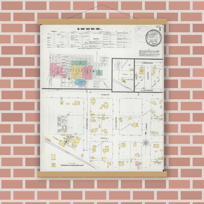 Old map wall art mockup — magnetic wood frame on brick wall — Sanborn Fire Insurance Map from Sullivan, Moultrie County, Illinois (1898), Sheet #0001